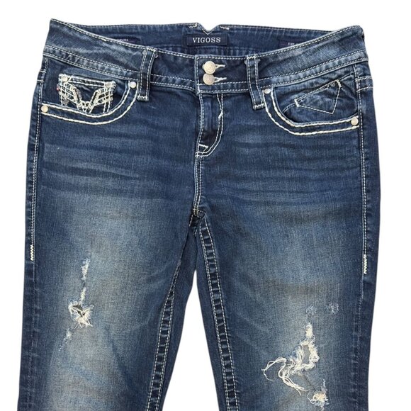 Vigoss The Chelsea Capri Jeans Size 11/12 Women's Distressed Embroidered Denim - Picture 3 of 11
